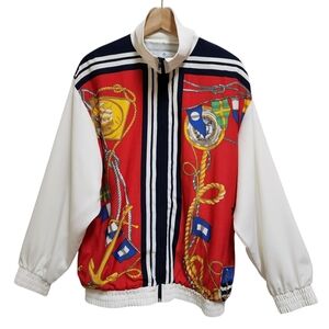 The La Costa Spa Jacket Womens L White Red Blue Zip Nautical Windbreaker Vintage
